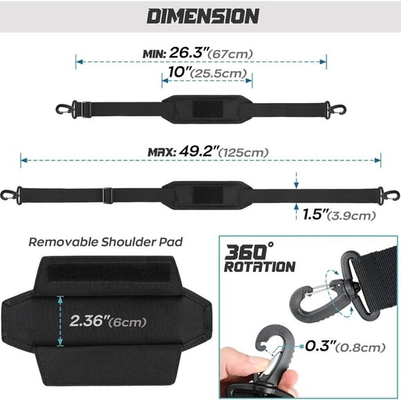 🆕 Men Black Universal Bag Strap Tactical Detachable Pad Single Shoulder Strap - Picture 3 of 7